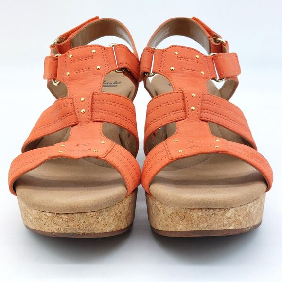 Clarks Collection Womens Sandals Sz 8.5M Salmon Leather Strappy Slingback Wedge - Picture 9 of 10